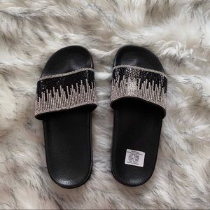 Black Rhinestone Slides